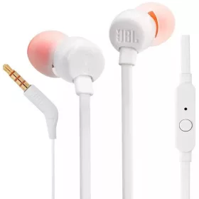   Vezetékes sztereó fülhallgató, 3.5 mm, mikrofon, funkció gomb, JBL T110, fehér, gyári
