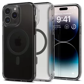   Apple iPhone 14 Pro, Műanyag hátlap védőtok + szilikon keret, Magsafe töltővel kompatibilis, Spigen Ultra Hybrid Mag, áttetsző/fekete