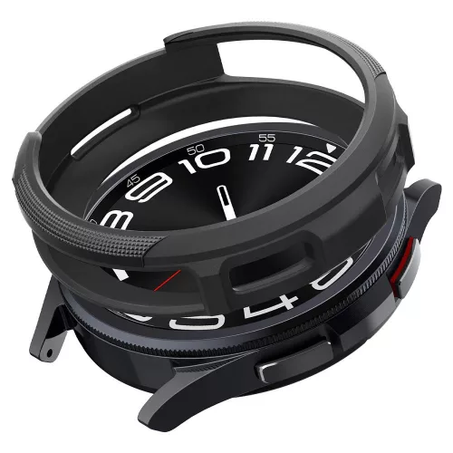 Samsung Galaxy Watch 6 Classic (43mm) SM-R950 / R955, Szilikon védőkeret, közepesen ütésálló, Spigen Liquid Air, fekete