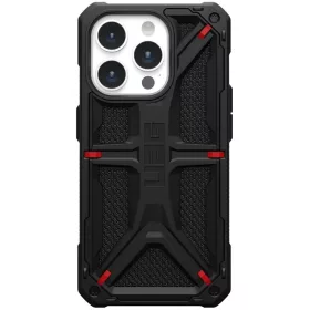   Apple iPhone 15 Pro, Műanyag hátlap védőtok, szilikon belső, közepesen ütésálló, textil minta, kevlár borítás, UAG Monarch Kevlar, mintás/fekete