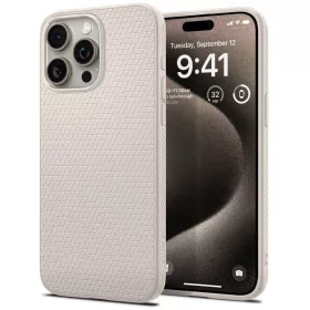   Apple iPhone 15 Pro Max, Szilikon tok, Spigen Liquid Air, háromszög minta, bézs