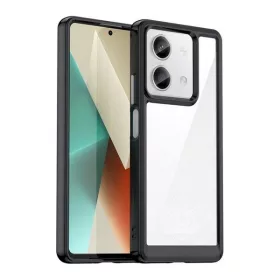   Xiaomi Redmi Note 13 5G, Műanyag hátlap védőtok + szilikon keret, közepesen ütésálló, átlátszó hátlap, fekete