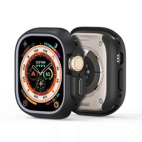 Apple Watch 7-9 (41 mm), Műanyag + szilikon védőkeret, szíj nélkül, közepesen ütésálló, Dux Ducis Bamo, sötétszürke