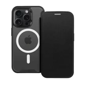   Apple iPhone 12 Pro Max, Oldalra nyíló tok, kártyatartóval, átlátszó hátlap, Magsafe kompatibilis, Smart Mag, fekete