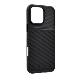   Apple iPhone 16 Pro Max, Szilikon tok, közepesen ütésálló, domború csíkos minta, fekete