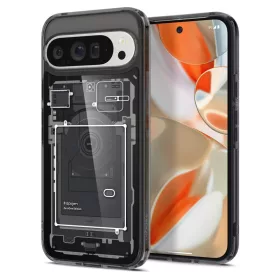  Google Pixel 9 Pro XL, Műanyag hátlap védőtok + szilikon keret, Telefon belső minta, Spigen Ultra Hybrid Zero One, átlátszó/füst