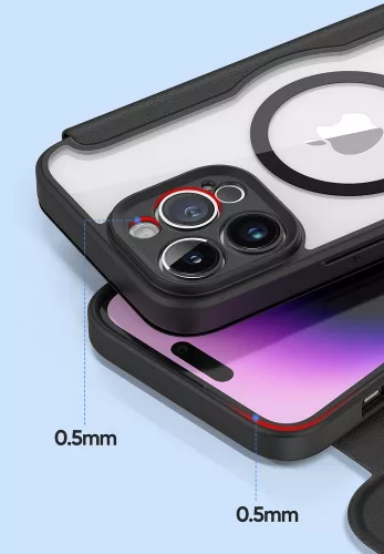 Apple iPhone 16, Oldalra nyíló tok, stand, közepesen ütésálló, Magsafe kompatibilis, Dux Ducis Skin Pro Magsafe, fekete