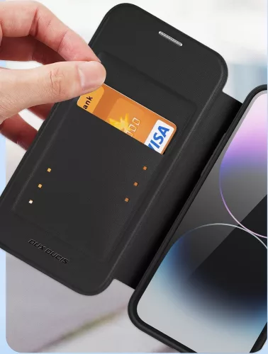 Apple iPhone 16, Oldalra nyíló tok, stand, közepesen ütésálló, Magsafe kompatibilis, Dux Ducis Skin Pro Magsafe, fekete