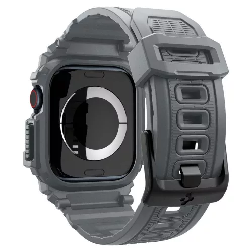 Apple Watch 10-11 (46 mm), Szilikon védőkeret, ütésálló, szíjjal, Spigen Rugged Armor Pro, sötétszürke