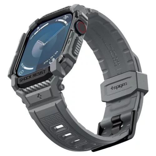 Apple Watch 10-11 (46 mm), Szilikon védőkeret, ütésálló, szíjjal, Spigen Rugged Armor Pro, sötétszürke