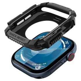   Apple Watch 10-11 (42 mm), Szilikon védőkeret, ütésálló, szíj nélkül, Spigen Rugged Armor, fekete