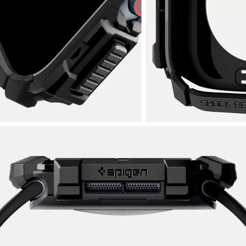 Apple Watch 10-11 (42 mm), Szilikon védőkeret, ütésálló, szíj nélkül, Spigen Rugged Armor, fekete