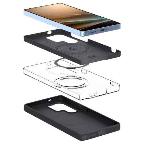 Samsung Galaxy S25 Ultra SM-S938, Szilikon tok, közepesen ütésálló, Magsafe töltővel kompatibilis, Spigen Silicone Fit Mag, fekete