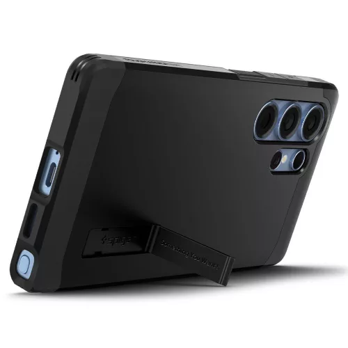 Samsung Galaxy S25 Ultra SM-S938, Szilikon tok + műanyag hátlap, Magsafe töltővel kompatibilis, kitámasztóval, Spigen Tough Armor Mag, fekete