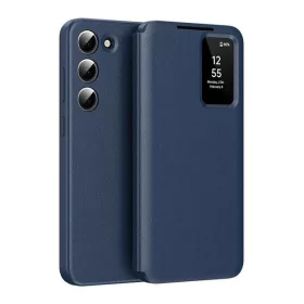   Samsung Galaxy S22 5G SM-S901, Oldalra nyíló tok, hívás mutatóval, kártyatartóval, Smart View Cover, sötétkék