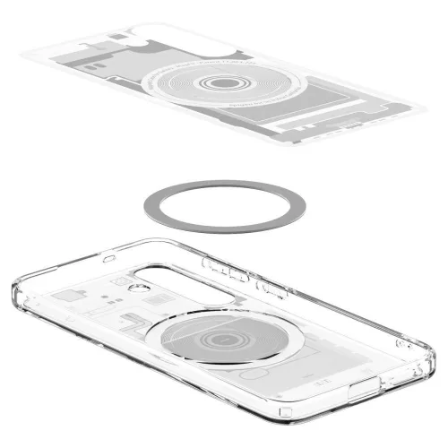 Samsung Galaxy S25 SM-S931, Műanyag hátlap védőtok + szilikon keret, Magsafe töltővel kompatibilis, Telefon belső minta, Spigen Ultra Hybrid Zero One Mag, átlátszó/fehér
