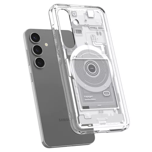 Samsung Galaxy S25 SM-S931, Műanyag hátlap védőtok + szilikon keret, Magsafe töltővel kompatibilis, Telefon belső minta, Spigen Ultra Hybrid Zero One Mag, átlátszó/fehér
