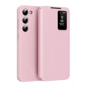   Samsung Galaxy A55 5G SM-A556B, Oldalra nyíló tok, hívás mutatóval, kártyatartóval, Smart View Cover, rózsaszín