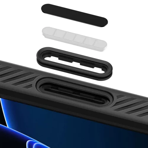 Apple iPhone 16 Pro, Szilikon tok, Magsafe töltővel kompatibilis, háromszög minta, érintő funkciós gombfedéllel, Spigen Liquid Air "T" Mag, fekete