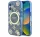 Guess IML Peony On 4G Background iPhone 16 MagSafe kemény hátlap tok, kék GUHMP16SH4PYEEB