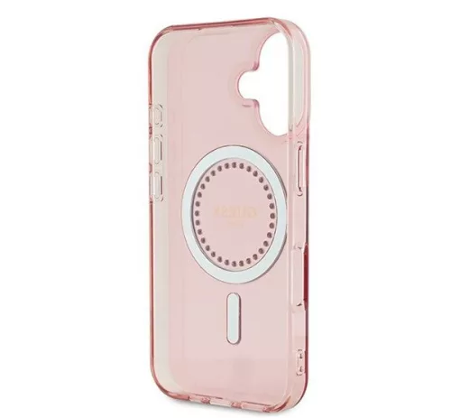 Guess IML Rhinestones MagSafe iPhone 16 kemény hátlap tok, rózsaszín GUHMP16SPFTDTEP