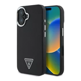   Guess Grained Triangle iPhone 16 MagSafe kemény hátlap tok, fekete GUHMP16SPGTSPSK