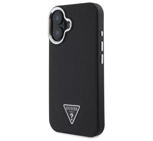 Guess Grained Triangle iPhone 16 MagSafe kemény hátlap tok, fekete GUHMP16SPGTSPSK