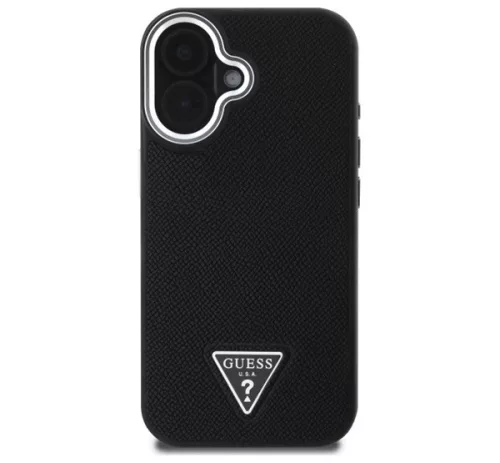Guess Grained Triangle iPhone 16 MagSafe kemény hátlap tok, fekete GUHMP16SPGTSPSK