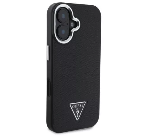 Guess Grained Triangle iPhone 16 MagSafe kemény hátlap tok, fekete GUHMP16SPGTSPSK