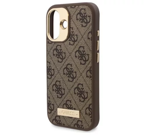 Guess 4G Logo Plate iPhone 16 MagSafe kemény hátlap tok, barna GUHMP16SU4GPRW