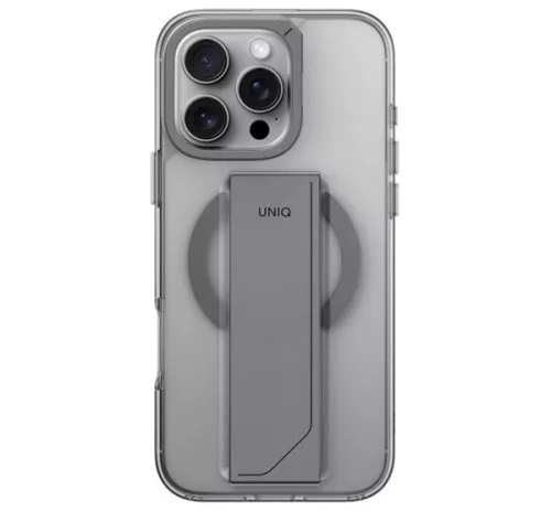 Uniq Heldro Max iPhone 16 Pro MagSafe tok kitámasztóval, átlátszó