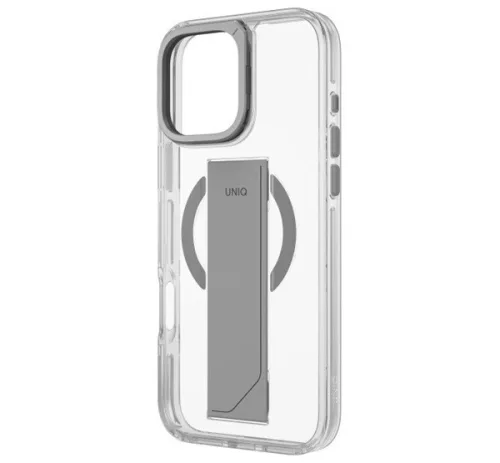 Uniq Heldro Max iPhone 16 Pro MagSafe tok kitámasztóval, átlátszó