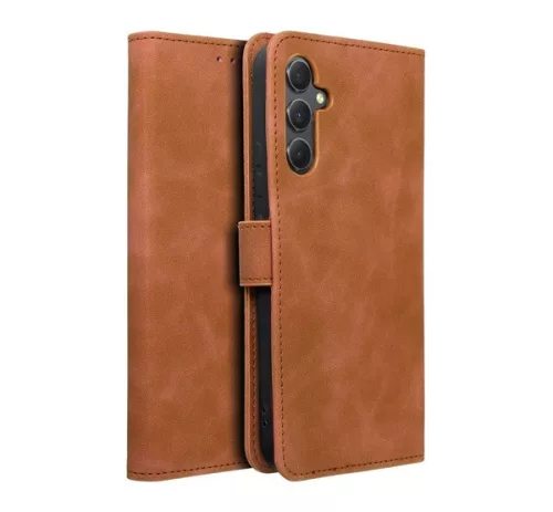 Tender Book Samsung Galaxy A34 5G flip/oldalra nyíló műbőr tok kártyatartó résszel, barna
