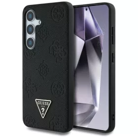   Guess Grained Hot Stamp Peony Pattern Triangle Logo Samsung Galaxy S25 MagSafe kemény hátlap tok, fekete