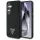 Guess Grained Hot Stamp Peony Pattern Triangle Logo Samsung Galaxy S25 MagSafe kemény hátlap tok, fekete