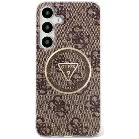   Guess 4G Glitter Triangle Buttons Samsung Galaxy S25 MagSafe kemény hátlap tok, barna
