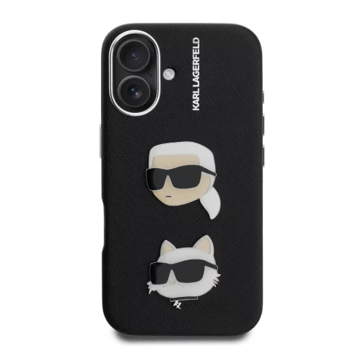 Karl Lagerfeld Grained PU K&CH Heads iPhone 16 hátlap tok, fekete