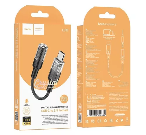 Hoco LS37 USB-C - 3,5mm jack adapter, fekete