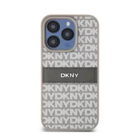   DKNY PU Leather Repeat Pattern Tonal Stripe iPhone 14 Pro hátlap tok, bézs
