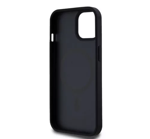 DKNY PU Leather Repeat Pattern Bottom Stripe Apple iPhone 15 Magsafe kompatibilis hátlap tok, fekete