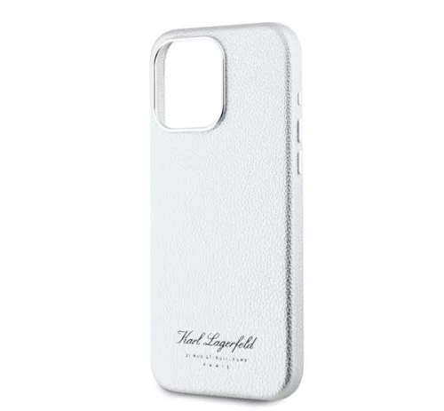 Karl Lagerfeld Grained PU Hotel RSG iPhone 15 Pro hátlap tok, ezüst