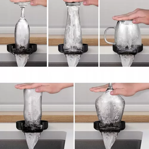 Wooze Glass Washer Automata pohár- és üvegmosó és öblítő szett, nagynyomású fúvókával, rugalmas csatlakozóval, fekete