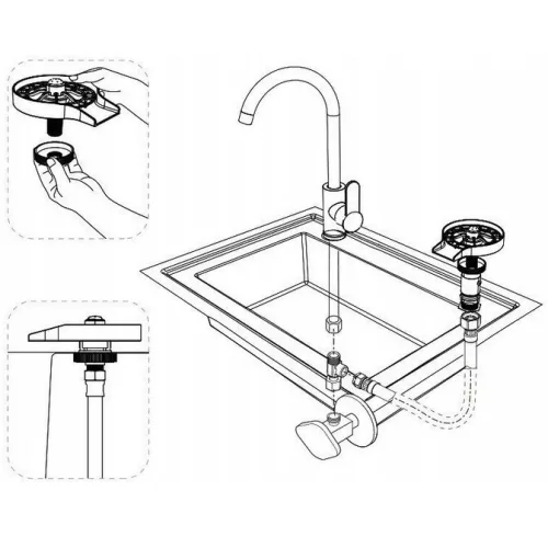 Wooze Glass Washer Automata pohár- és üvegmosó és öblítő szett, nagynyomású fúvókával, rugalmas csatlakozóval, fekete