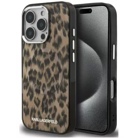  Karl Lagerfeld IML Leopard iPhone 16 Pro Max MagSafe kompatibilis leopárd mintás hátlap tok, barna