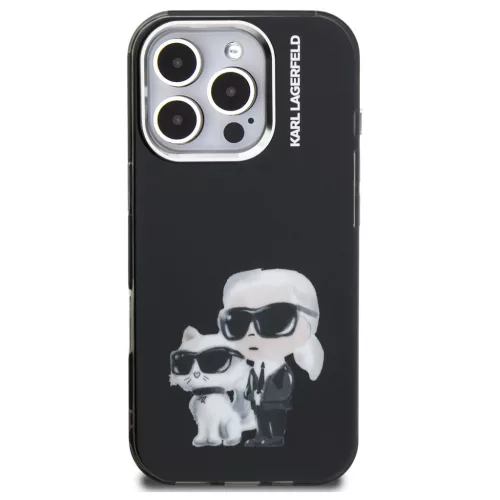Karl Lagerfeld IML Aquarelle Karl and Choupette iPhone 16 Pro hátlap tok, fekete