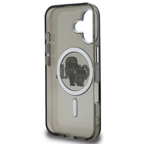 Karl Lagerfeld IML Glitter Karl and Choupette Sketch iPhone 16 MagSafe kompatibilis hátlap tok, fekete