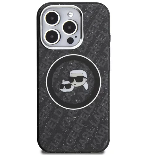 Karl Lagerfeld IML K&CH Heads Repeated Logo iPhone 16 Pro MagSafe kompatibilis hátlap tok, fekete
