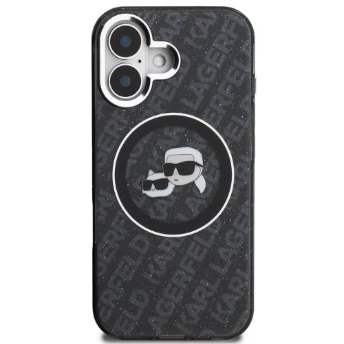 Karl Lagerfeld IML K&CH Heads Repeated Logo iPhone 16 MagSafe kompatibilis hátlap tok, fekete