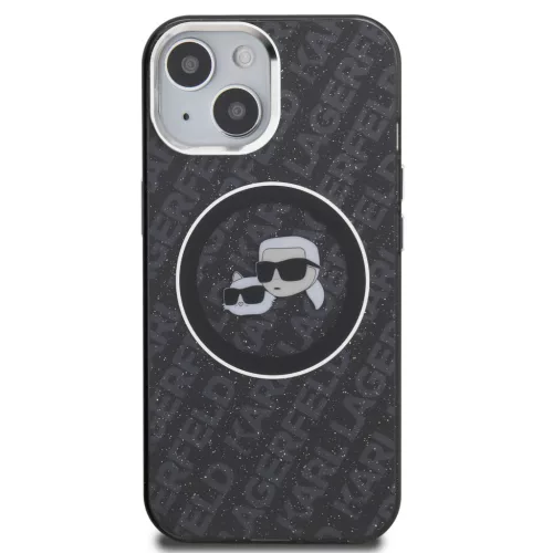 Karl Lagerfeld IML K&CH Heads Repeated Logo iPhone 15 MagSafe kompatibilis hátlap tok, fekete