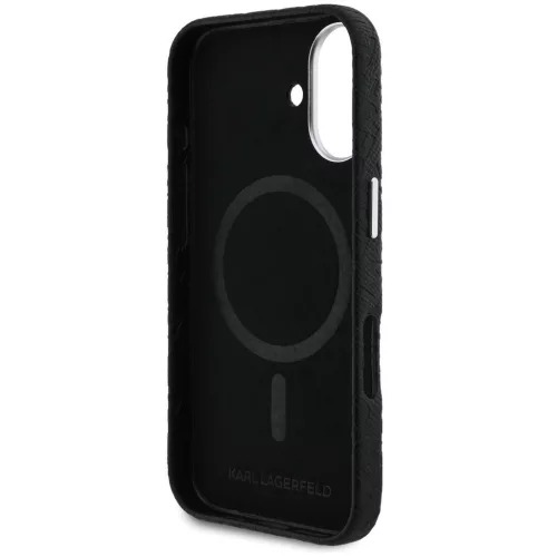Karl Lagerfeld Grained PU Repeated Logo iPhone 16 MagSafe kompatibilis hátlap tok, fekete